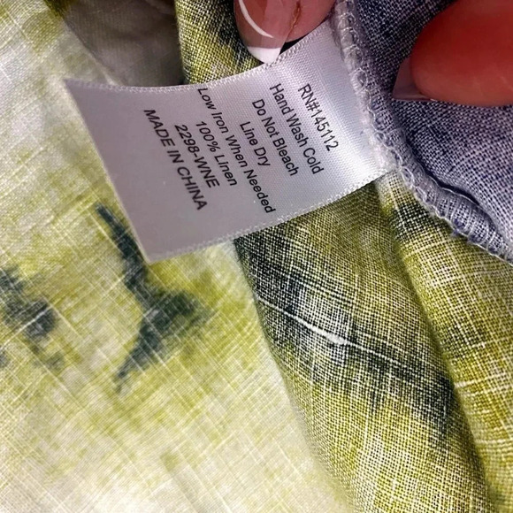 Earl Rutenberg Linen Button Up Shirt Size 4 Lagenlook Roll Tab White Watercolor - Picture 5 of 16
